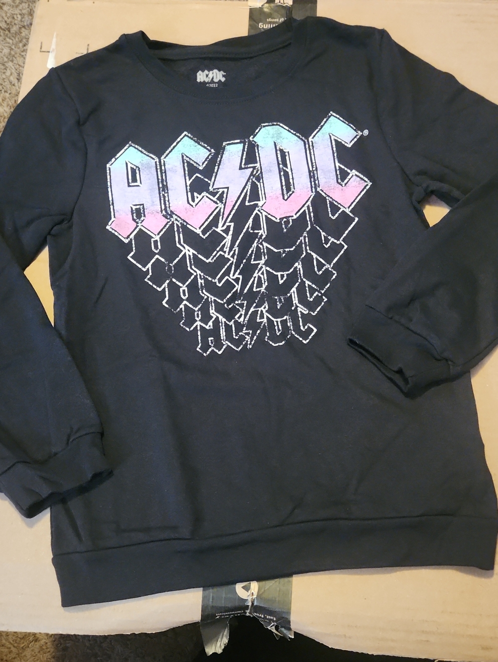 AC/DC Black Sweatshirt with Teal-to-Pink Gradient Logo